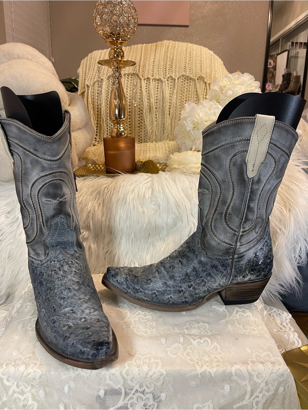 Freebird Warrick Exotic Leather Boots in Ice Ostrich Multi Colorway MSRP$525 - Picture 2 of 9
